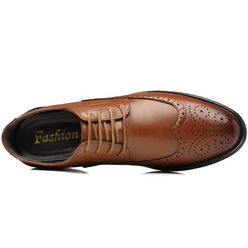 Oxford Shoes Genuine Calfskin Leather Brogue Dress Shoes Classic Business Formal