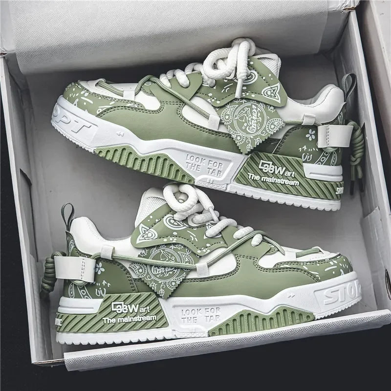 Platform Sneakers for Men Trend Design Graffiti Skateboard