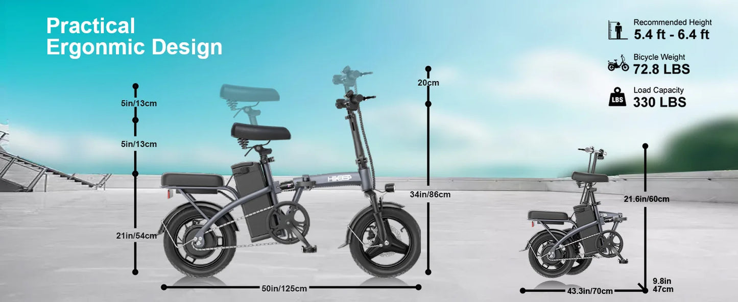 Folding Electric Bikes for Adults,14” Tire 22Mph 400W (Peak 600W)