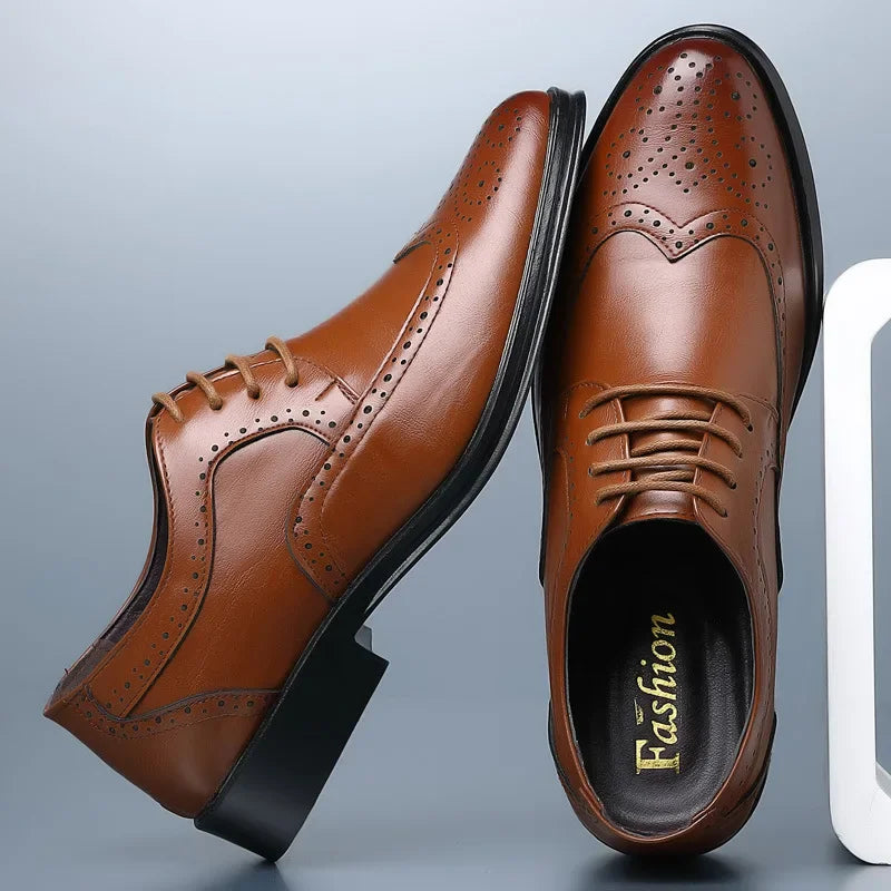 Oxford Shoes Genuine Calfskin Leather Brogue Dress Shoes Classic Business Formal