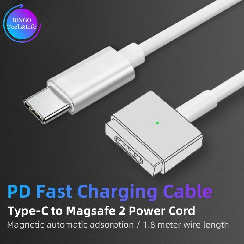 PD Fast Charging Cable For MacBook Air/Pro Series Type-C to Magsafe 2 T-Head Power Cord Magnetic