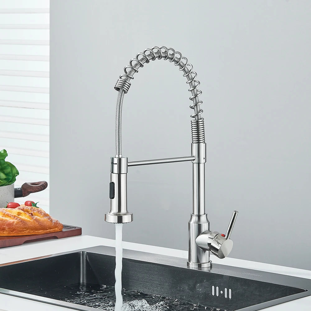Matte Black Kitchen Sink Faucet One Handle Spring Hot and Cold Water Tap