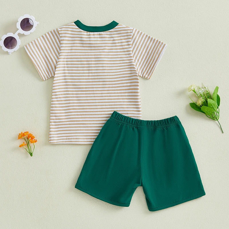 Cute Infant Farm Theme Clothing Set with Tractor Design Short Sleeve Tee and Solid Shorts with Pockets for Little Boys 2