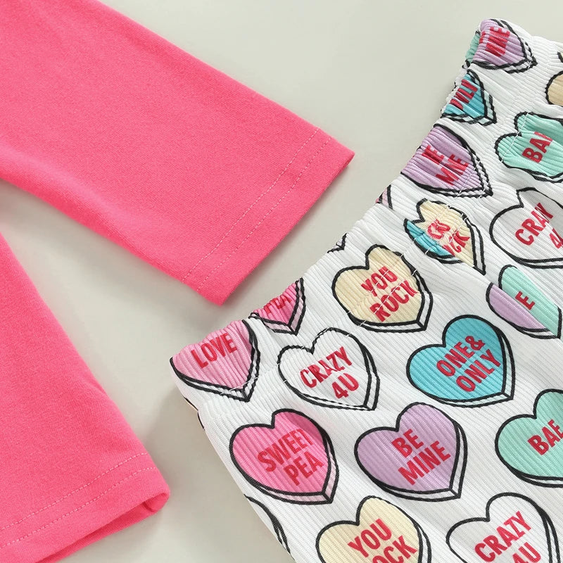 T-Shirts Heart Print Flare Pants Headband 3Pcs Set Love Theme
