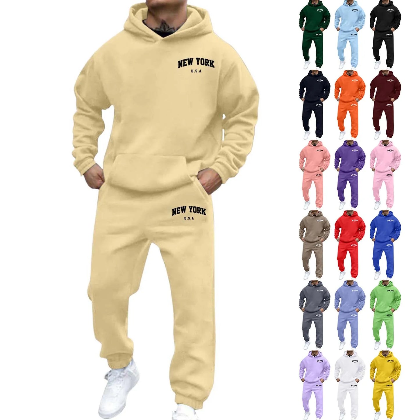Two Piece Set Printed Oversized Hoodie Men Sweatshirts Hip Hop
