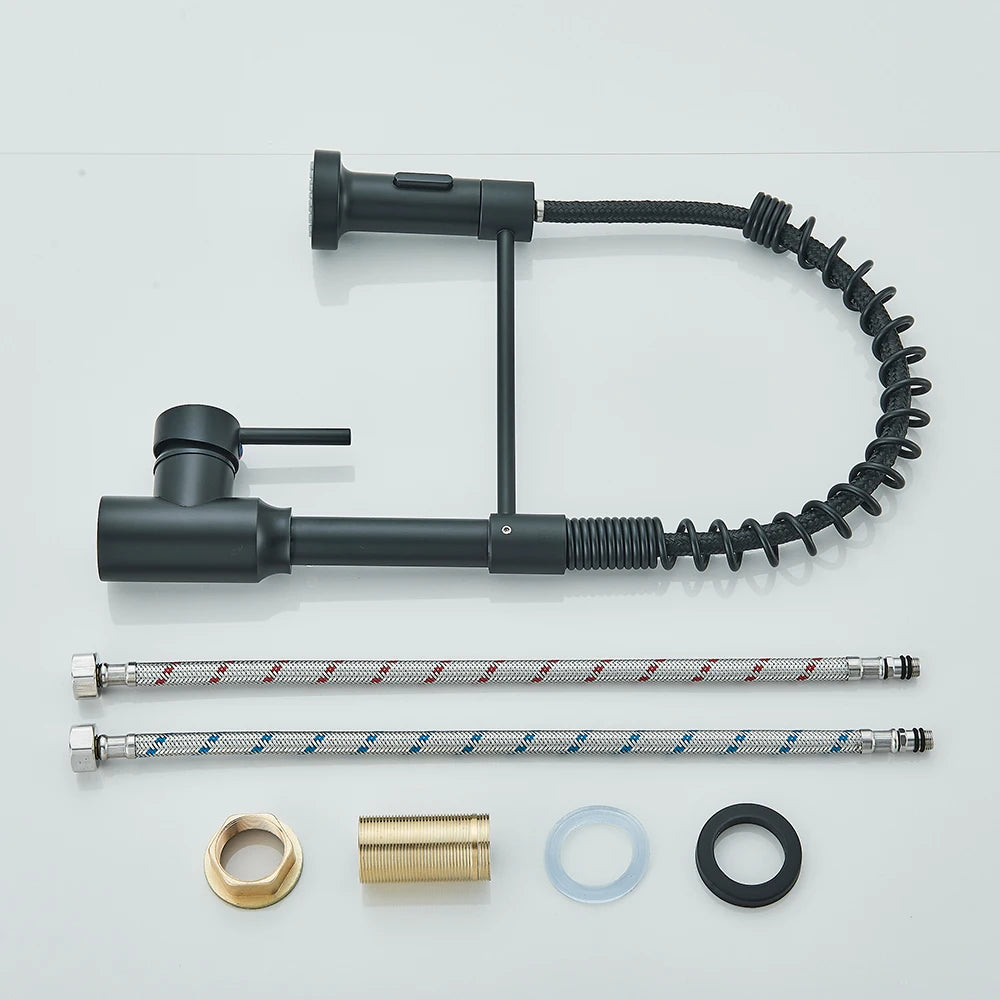 Matte Black Kitchen Sink Faucet One Handle Spring Hot and Cold Water Tap