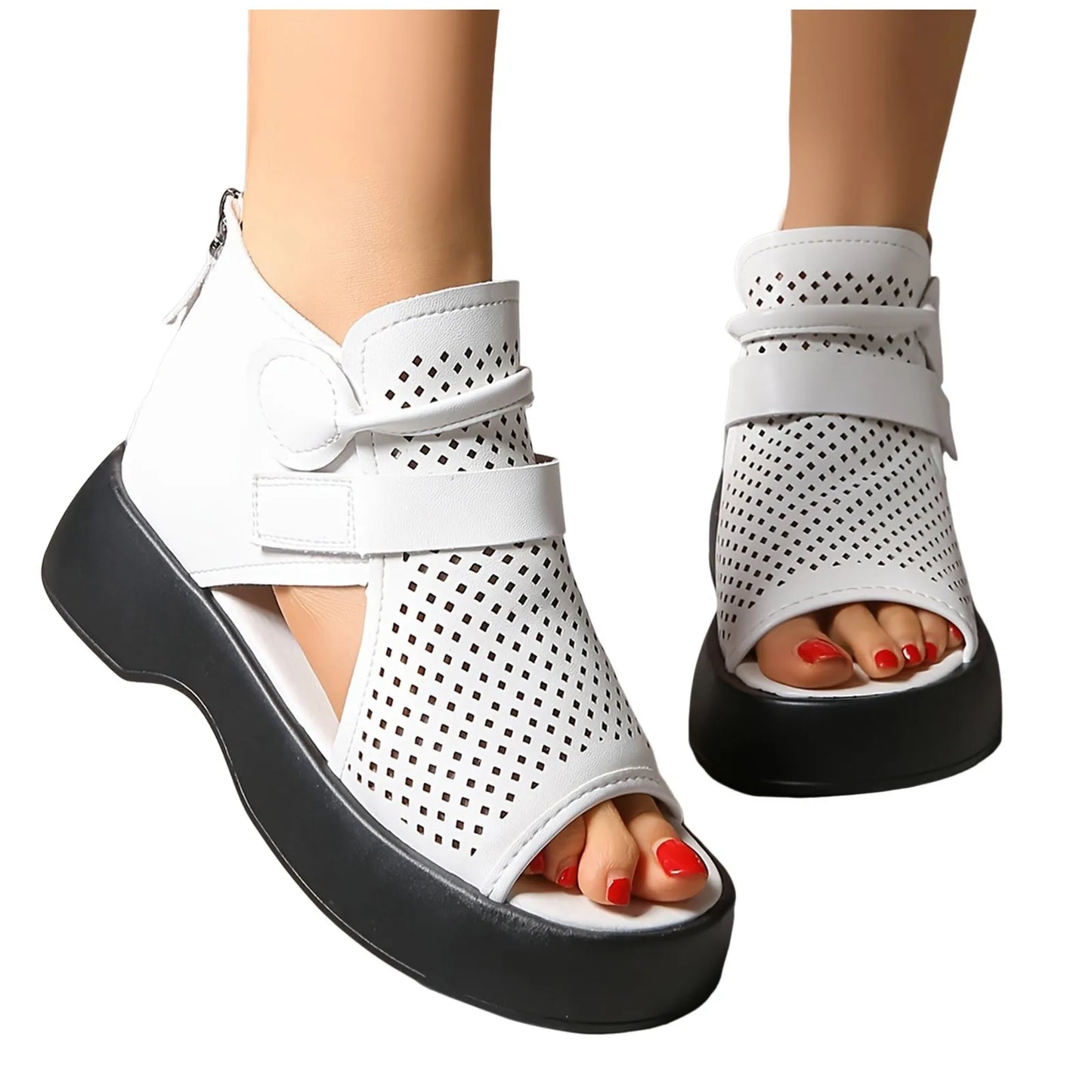 Women'S Leather Upper Plus Size Sandals Open Toe Roman Thick Sole Flat