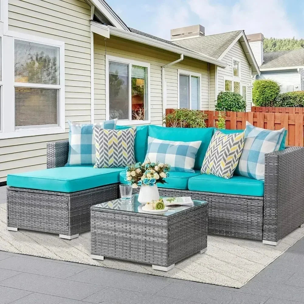 Outdoor Sofa Set of Rattan Wicker Sectional Patio Furniture Small Patio