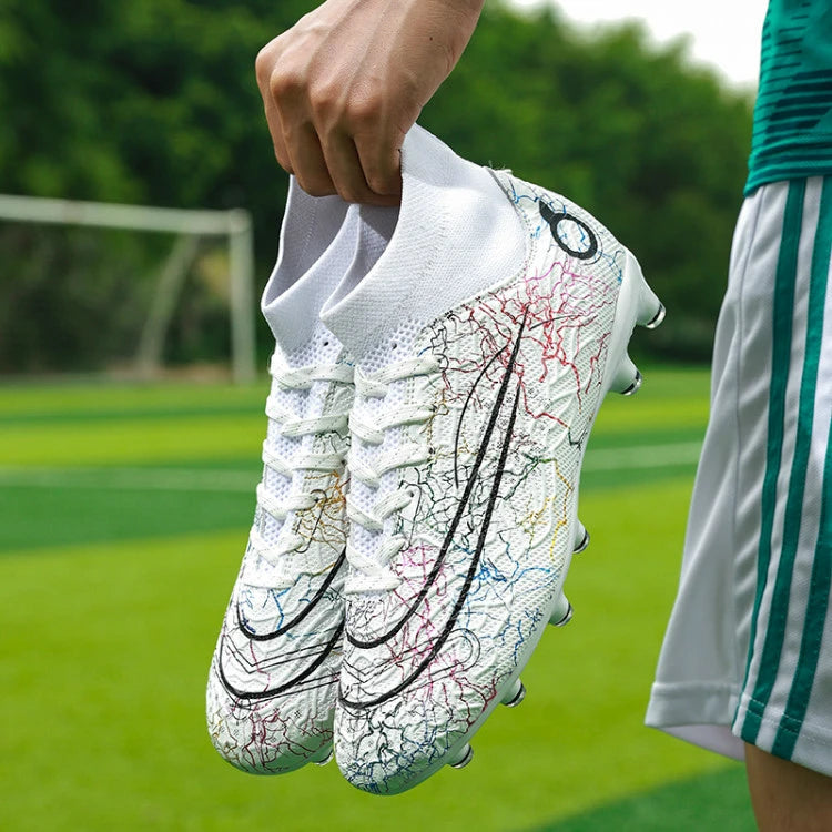 Mens Boys Professional Football Boots TF/FG Soccer Shoes High Ankle Kids Cleats