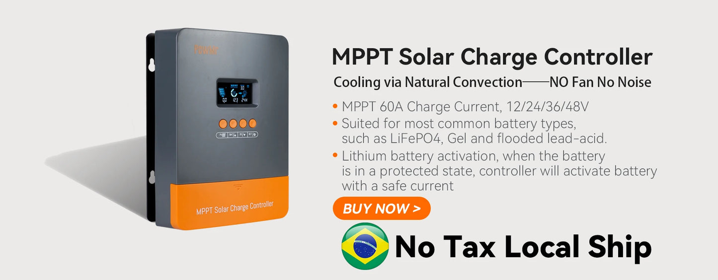 Powmr MPPT Solar Charge Controller 60A 12V 24V 36V 48V Solar Regulator