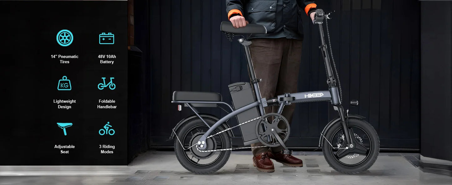 Folding Electric Bikes for Adults,14” Tire 22Mph 400W (Peak 600W)