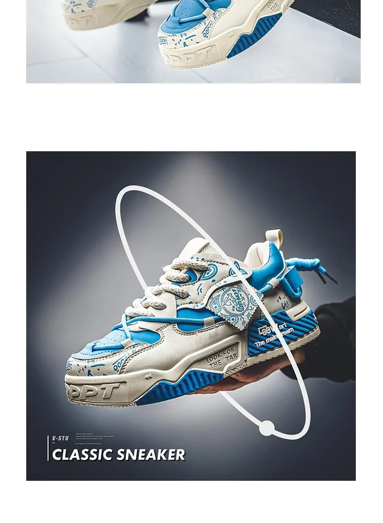 Platform Sneakers for Men Trend Design Graffiti Skateboard