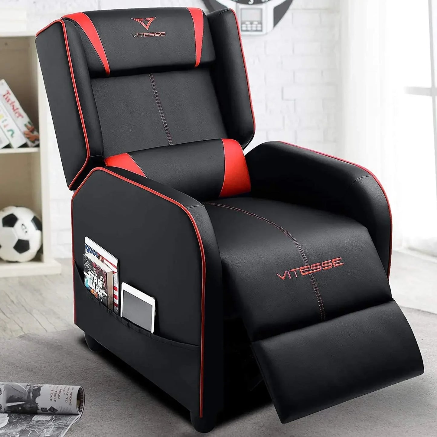 Gaming Recliner Chair Racing Style Single PU Leather Sofa Modern Living Room Recliner