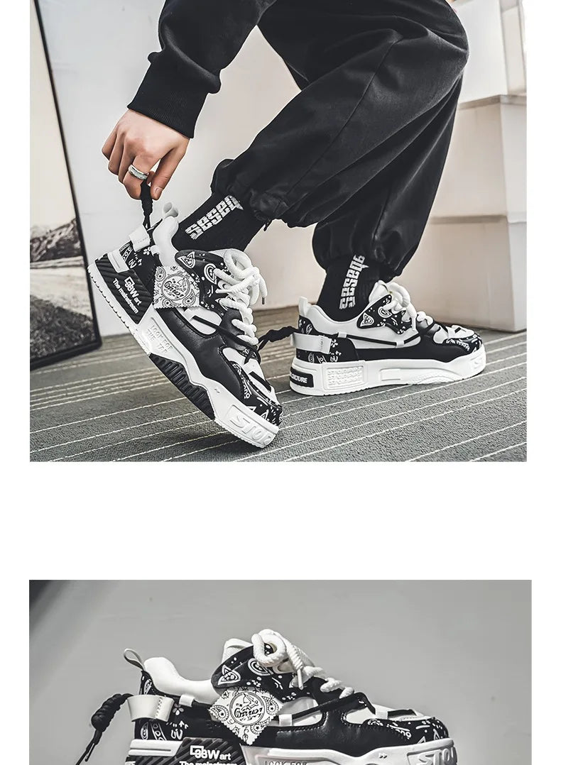 Platform Sneakers for Men Trend Design Graffiti Skateboard