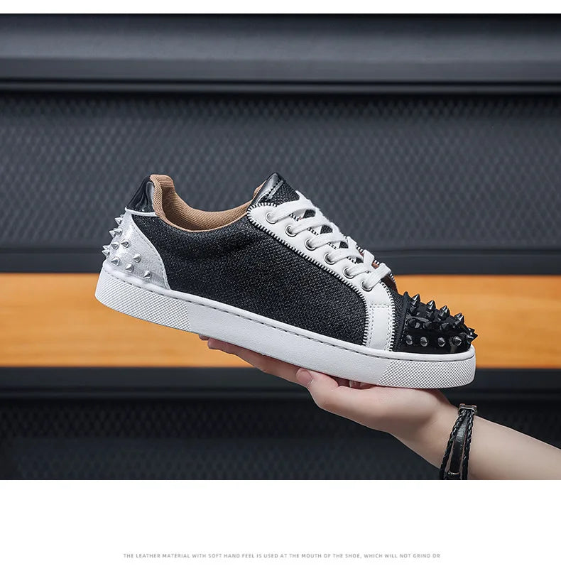 Sneakers Casual Men Designer Rivet Punk Board Shoes Fashion Leather Canvas Breathable