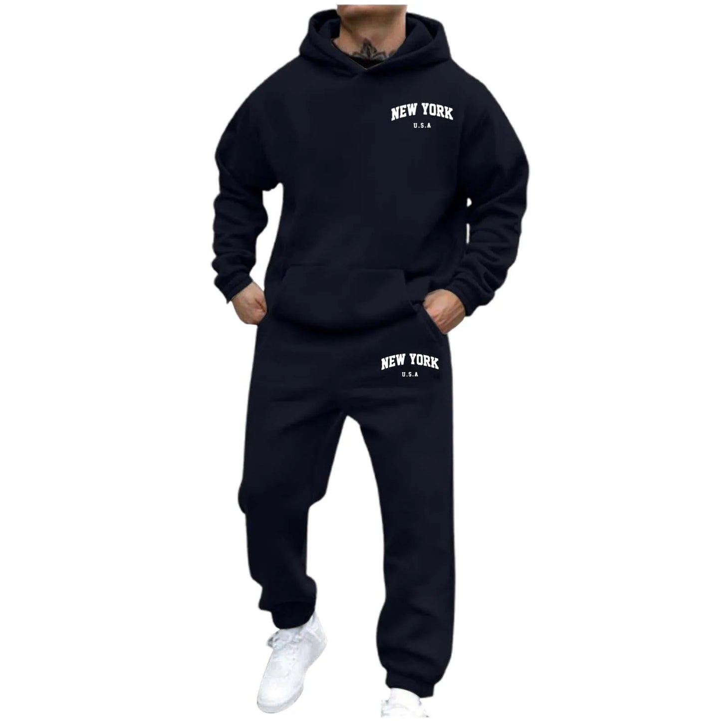 Two Piece Set Printed Oversized Hoodie Men Sweatshirts Hip Hop