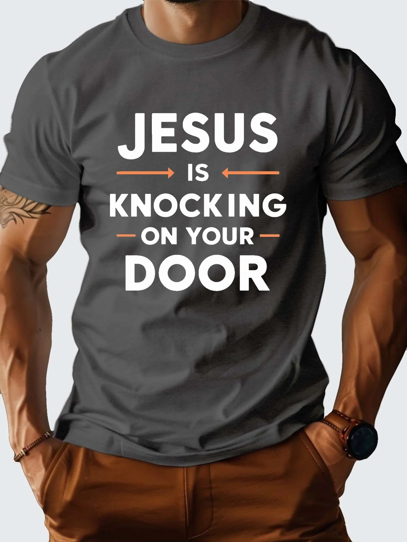 Jesus is knocking pure cotton men's Tshirt comfort fit