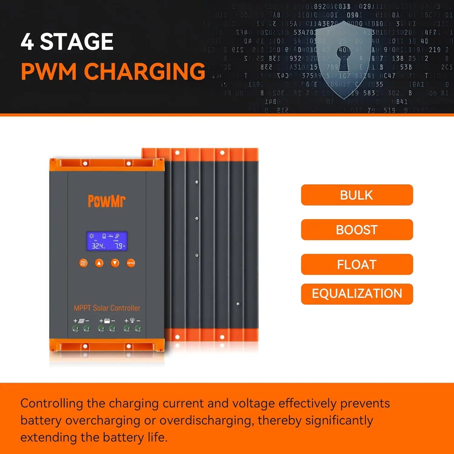 PowMr New 60A MPPT Solar Charge Controller 12V/24V/36V/48V LCD Dispaly Max Solar
