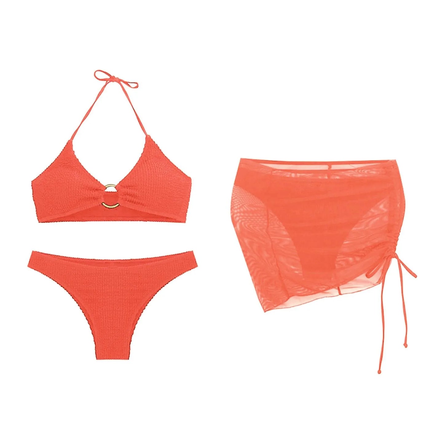 Women Matching Swimsuits Women's 3 Piece Bathing Suits Ring Bikini