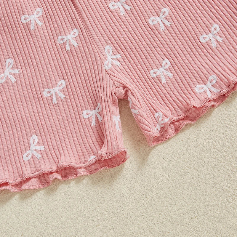 Adorable Infant Girl Ruffle Sleeve Shirt and Shorts Set with Bow
