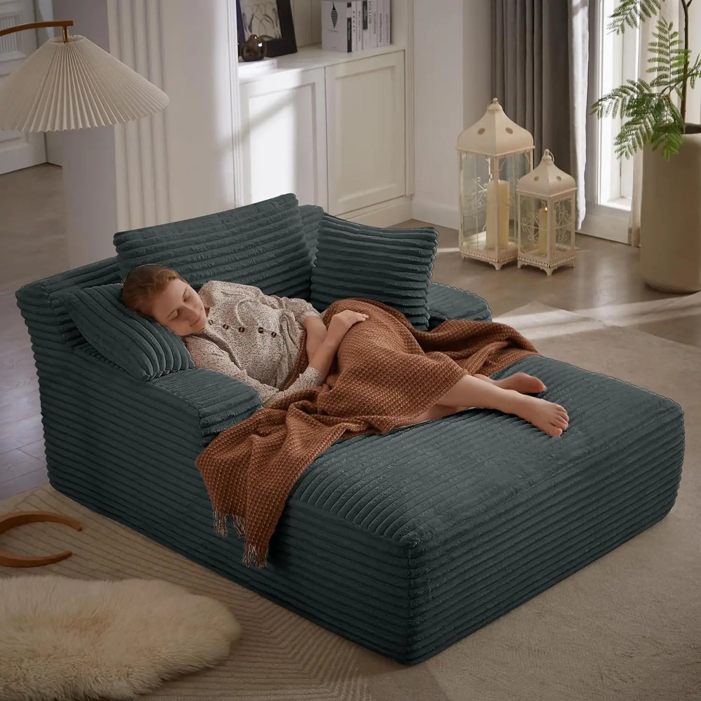 49.2" Oversized Chaise Lounge Chair,Corduroy Fabric Single Sofa Chair