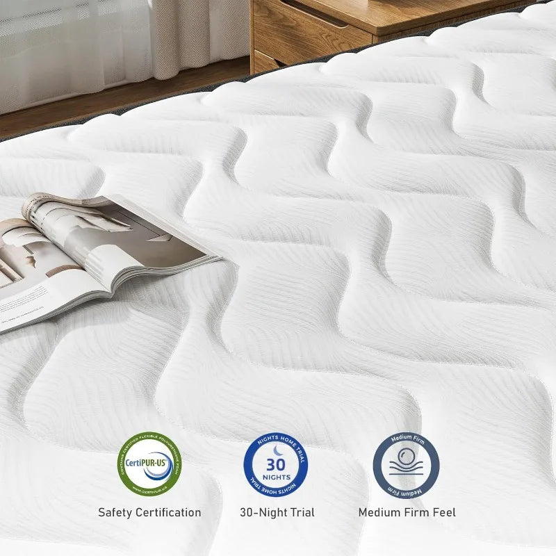 12 Inch Plush Mattress Foam Spring Mattress, Full Size Mattress Bed in a Box with Pressure