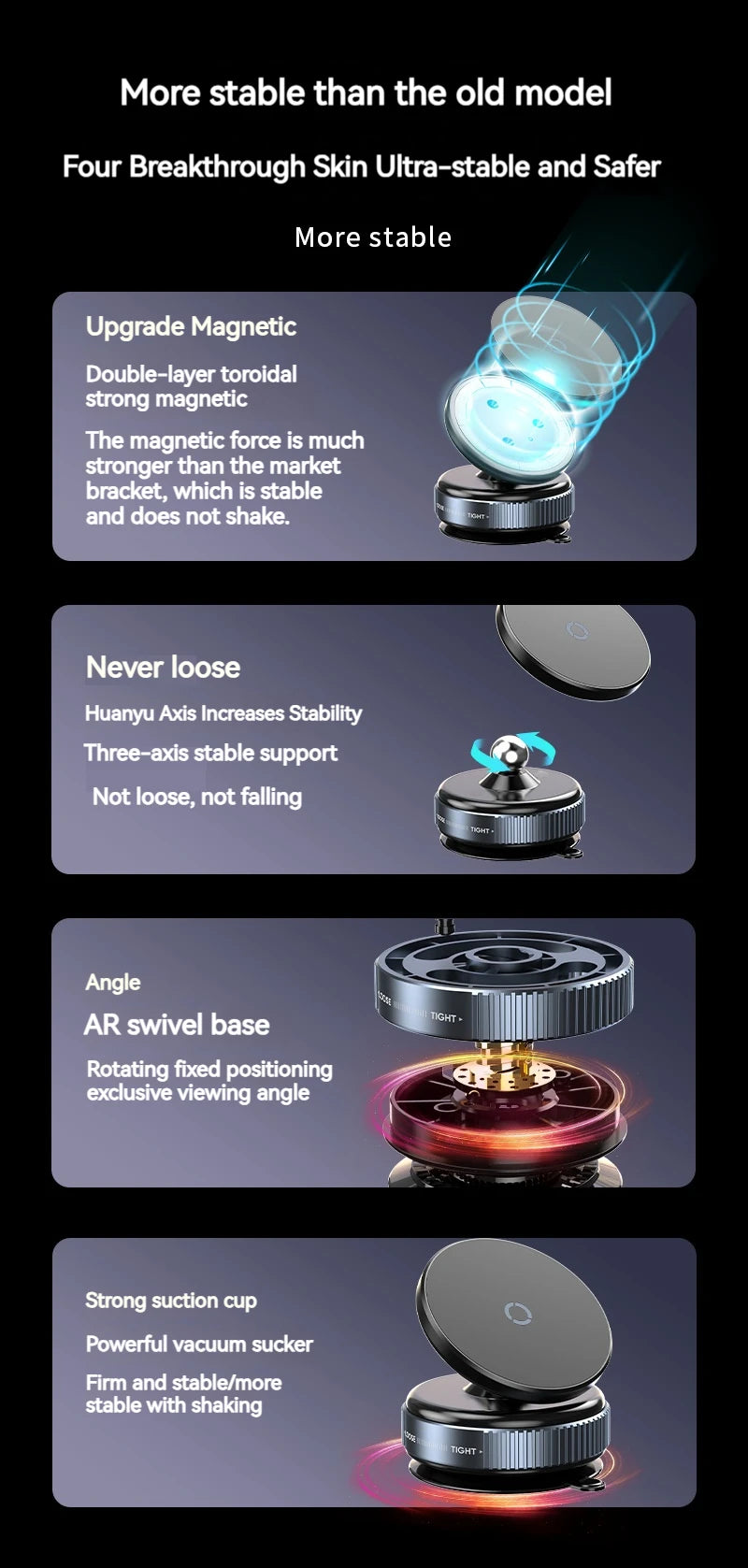 Vacuum Magnetic Car Phone Holder, Universal Suction Cup, Mirror Gym Bath Shower
