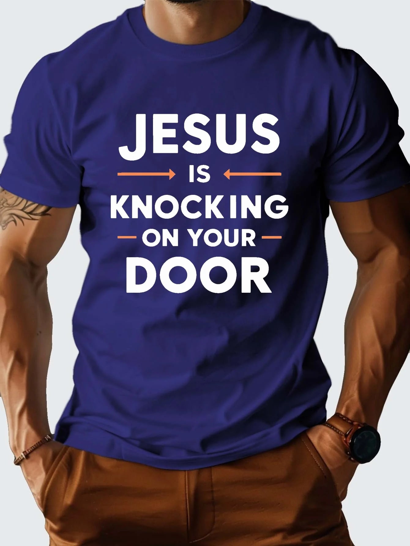 Jesus is knocking pure cotton men's Tshirt comfort fit