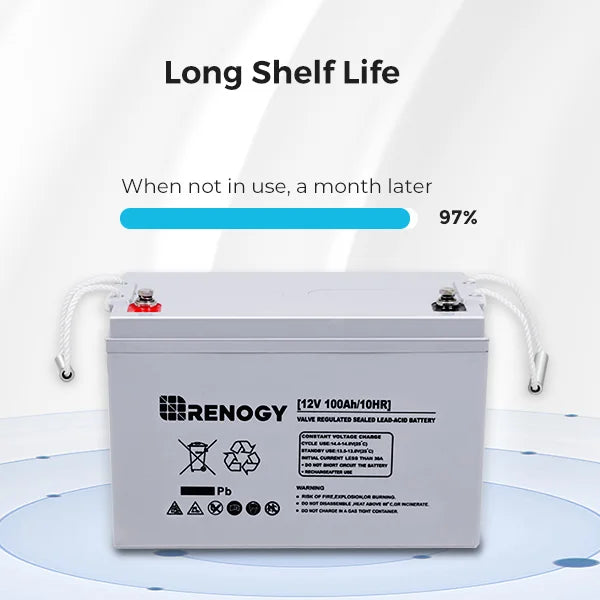 Renogy 12 Volt 100Ah Deep Cycle AGM Battery, 3% Self-Discharge Rate, 1100A Max