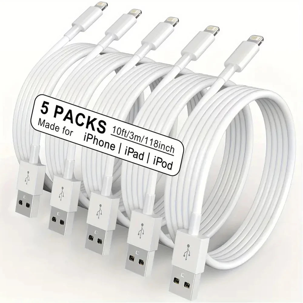 5Packs 10FT Long Lightning Charging Cable For iPhone 14 13 12 11 Pro