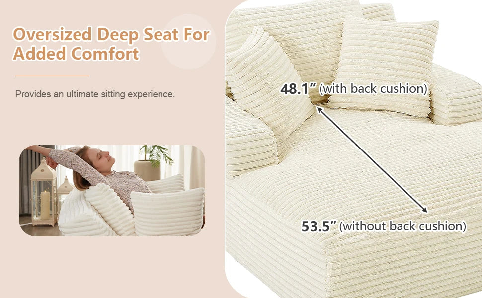 49.2" Oversized Chaise Lounge Chair,Corduroy Fabric Single Sofa Chair