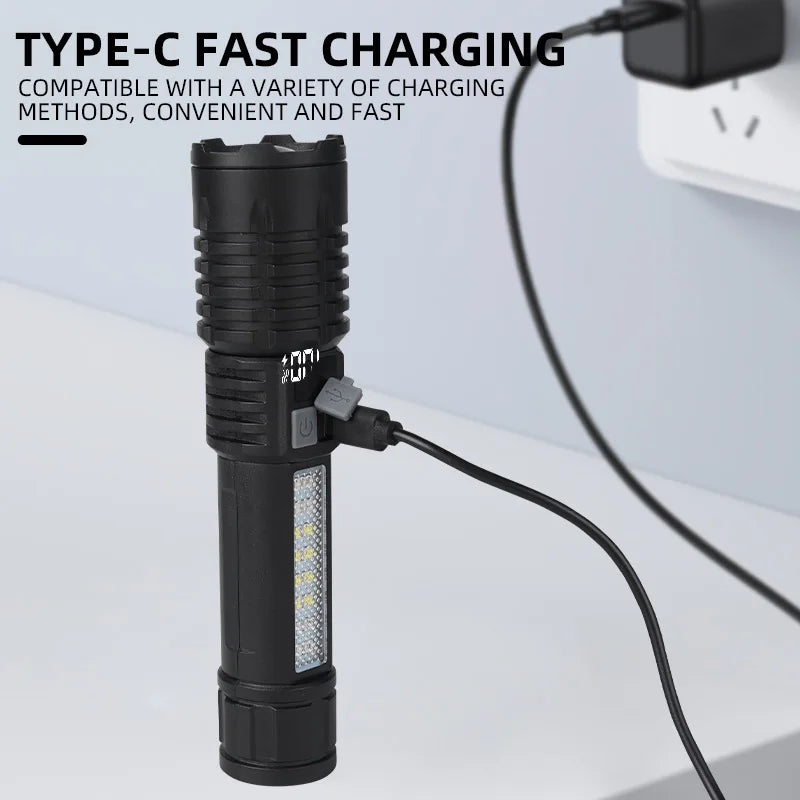 Portable Rechargeable High Power LED Flashlights With Display Screen Zoom Tactical