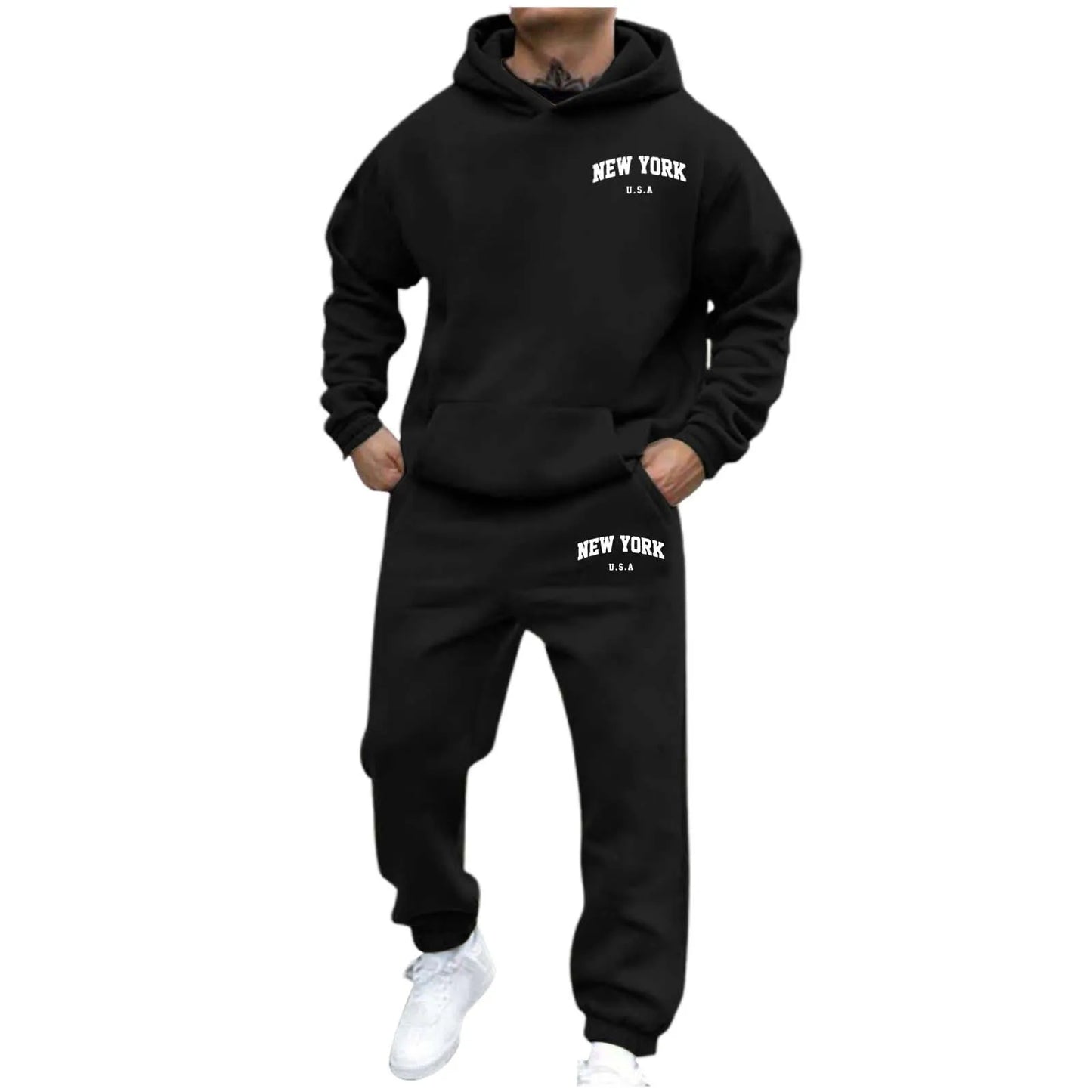 Two Piece Set Printed Oversized Hoodie Men Sweatshirts Hip Hop