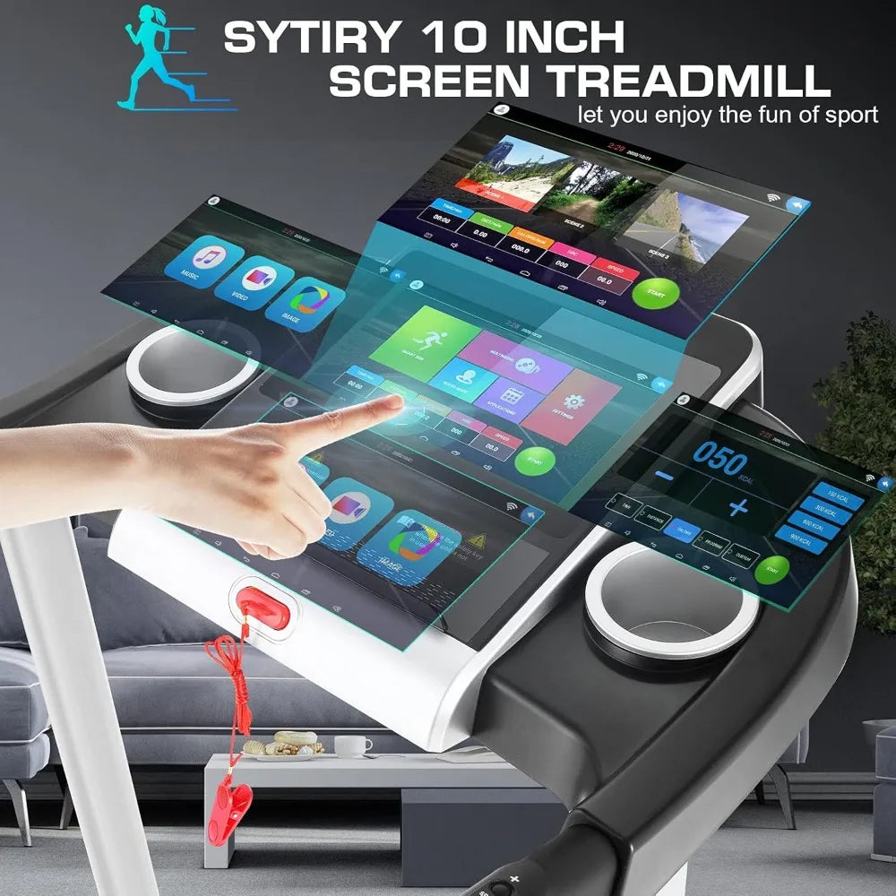 Treadmills with TV Screen and WiFi, Smart Folding Treadmill Machine, 3D Virtual Sports Scene