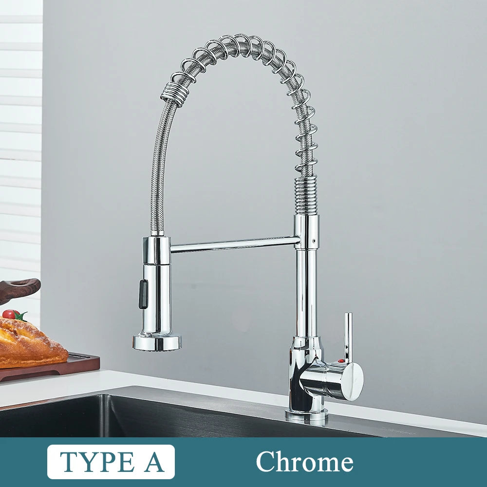 Matte Black Kitchen Sink Faucet One Handle Spring Hot and Cold Water Tap