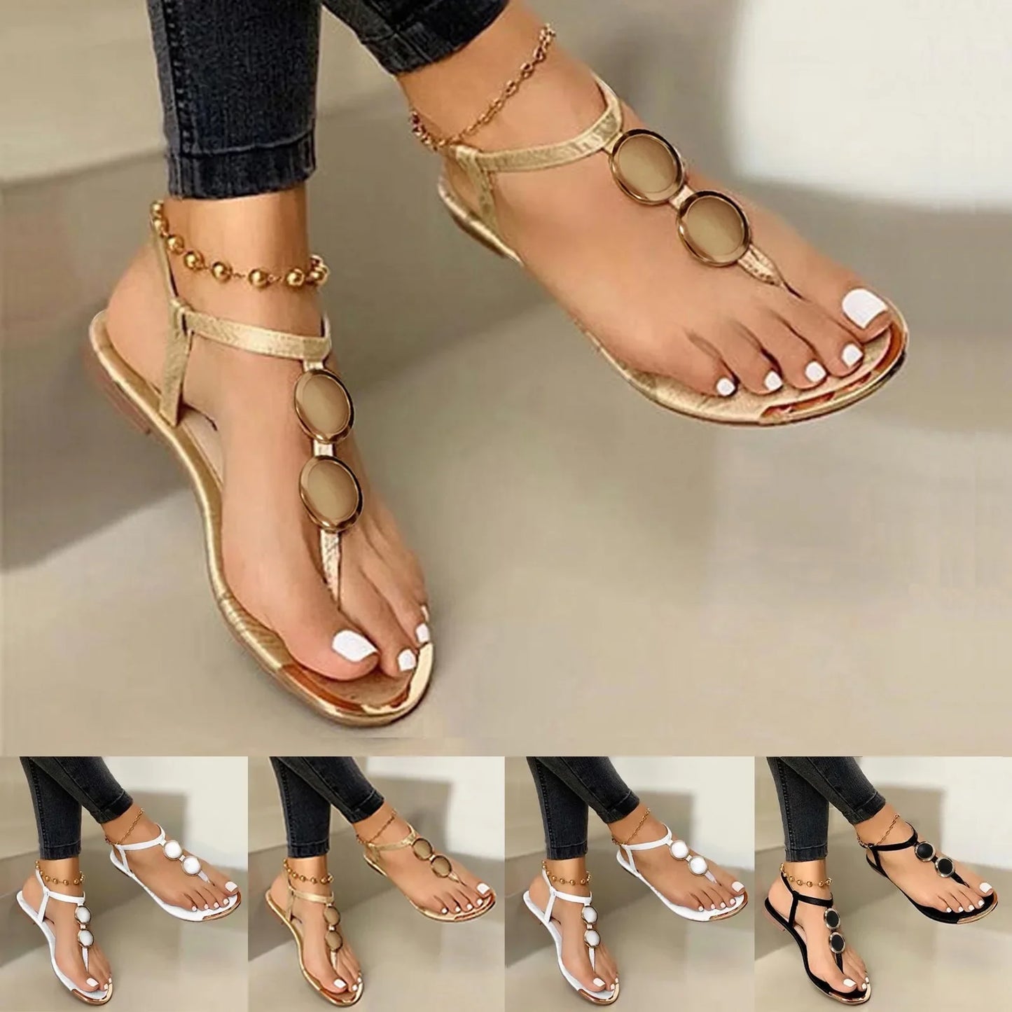 Sandals Women Fashion Casual Beach Outdoor Flip Flop Sandals Metal