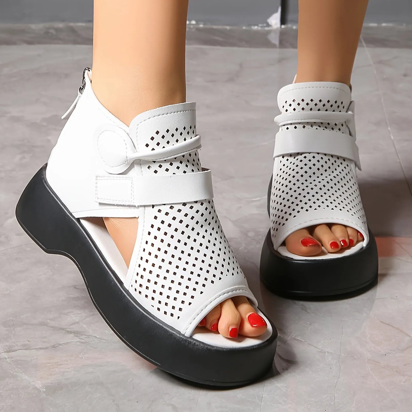 Women'S Leather Upper Plus Size Sandals Open Toe Roman Thick Sole Flat