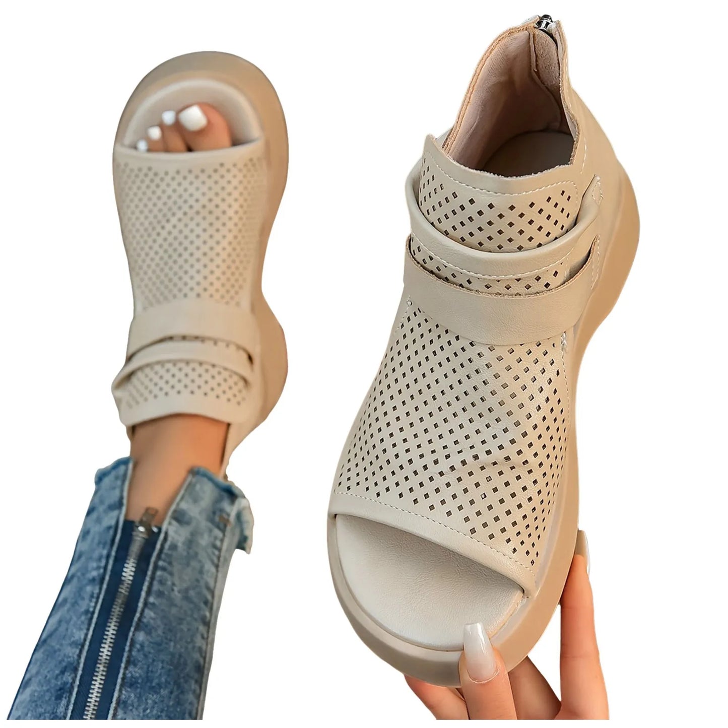 Women'S Leather Upper Plus Size Sandals Open Toe Roman Thick Sole Flat