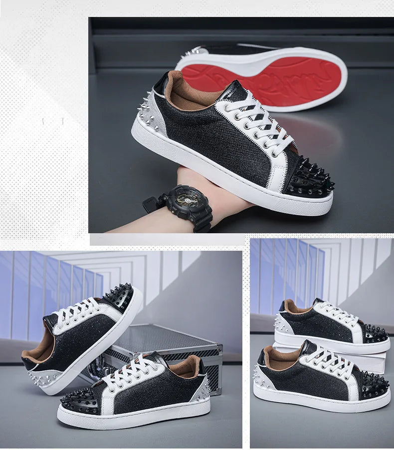 Sneakers Casual Men Designer Rivet Punk Board Shoes Fashion Leather Canvas Breathable