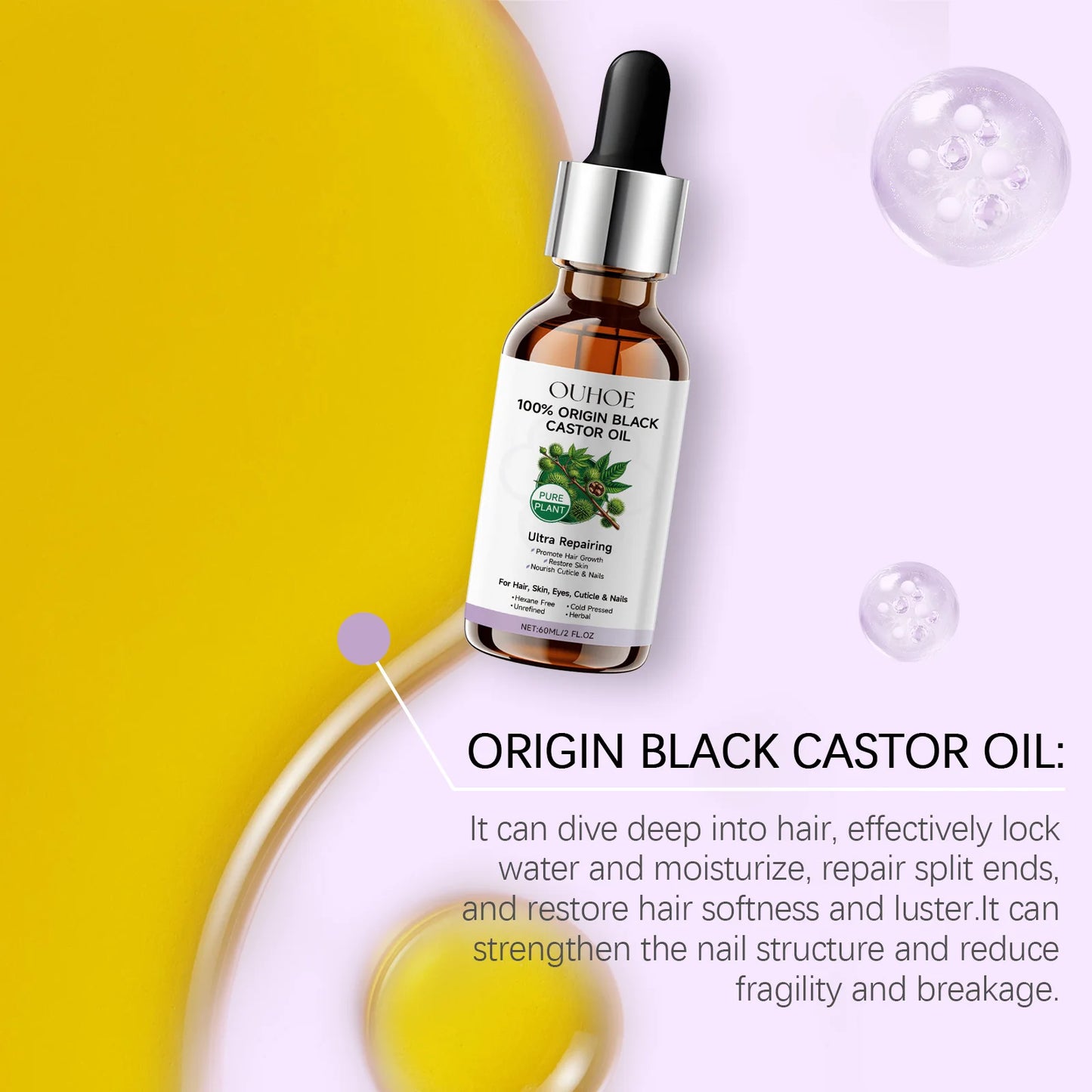 Black Castor Oil Essential Oil Makes Hair Smooth and Shiny. Multi-effect Care Essential