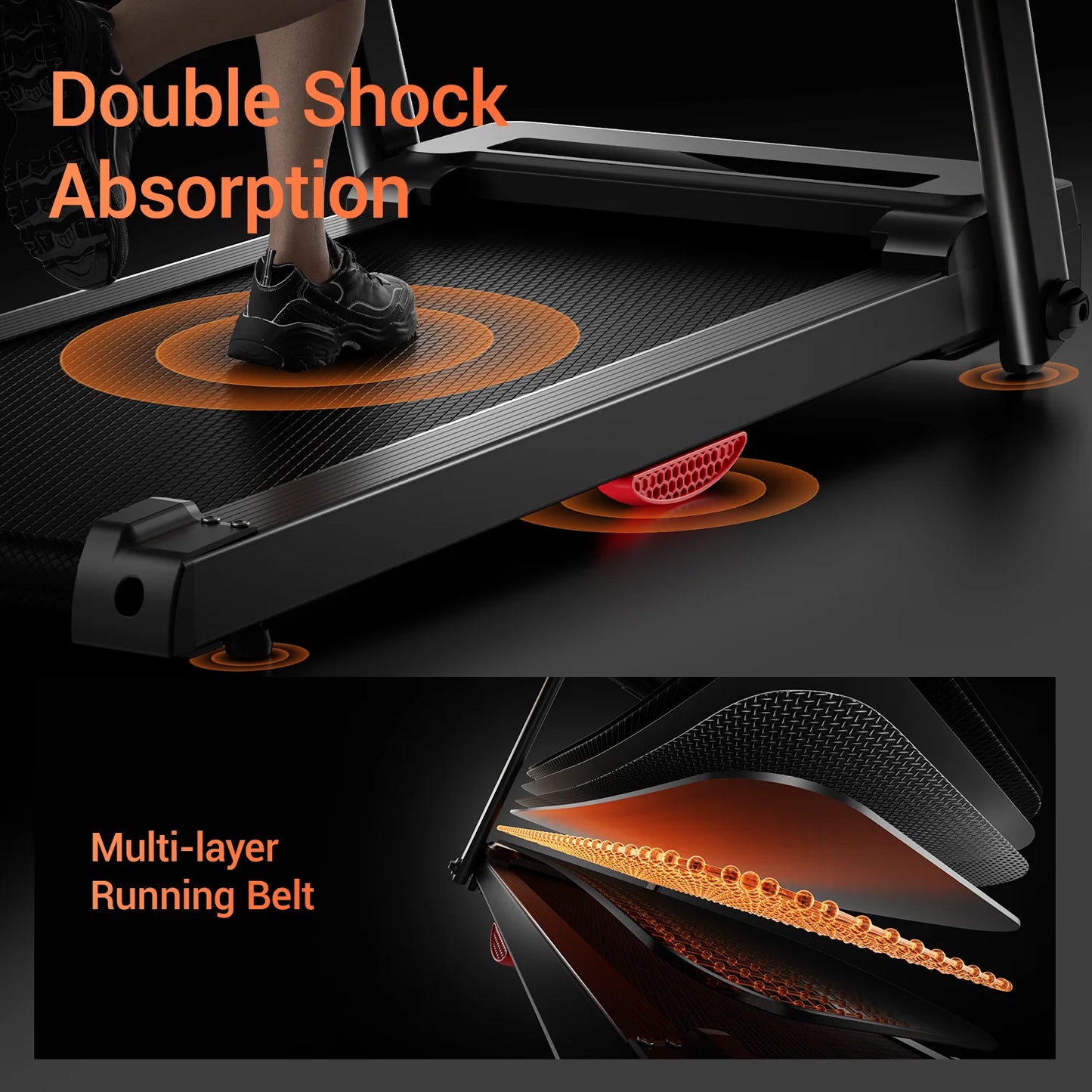 3.0HP Brushless Foldable Home Treadmill | 300LB Capacity | HR Monitor & Dual Shock