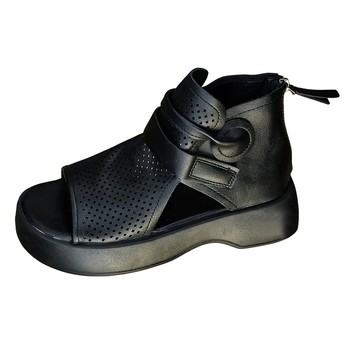 Women'S Leather Upper Plus Size Sandals Open Toe Roman Thick Sole Flat