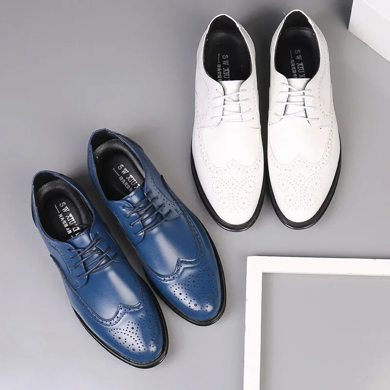 Oxford Shoes Genuine Calfskin Leather Brogue Dress Shoes Classic Business Formal