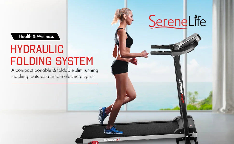 Folding Treadmill Exercise Machine - Smart Compact Digital Fitness Treadmill Workout Trainer w/Bluetooth