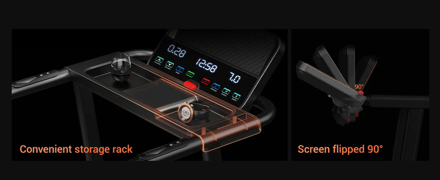 3.0HP Brushless Foldable Home Treadmill | 300LB Capacity | HR Monitor & Dual Shock