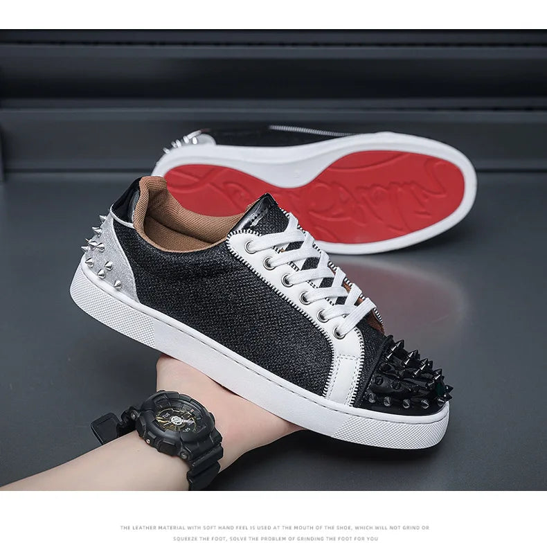 Sneakers Casual Men Designer Rivet Punk Board Shoes Fashion Leather Canvas Breathable