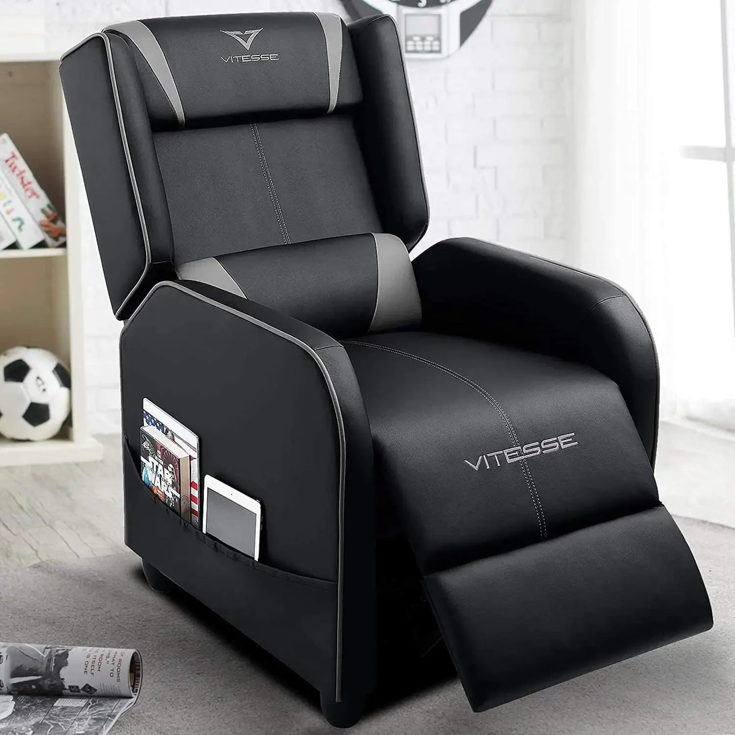 Gaming Recliner Chair Racing Style Single PU Leather Sofa Modern Living Room Recliner