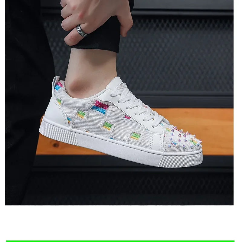 Sneakers Casual Men Designer Rivet Punk Board Shoes Fashion Leather Canvas Breathable