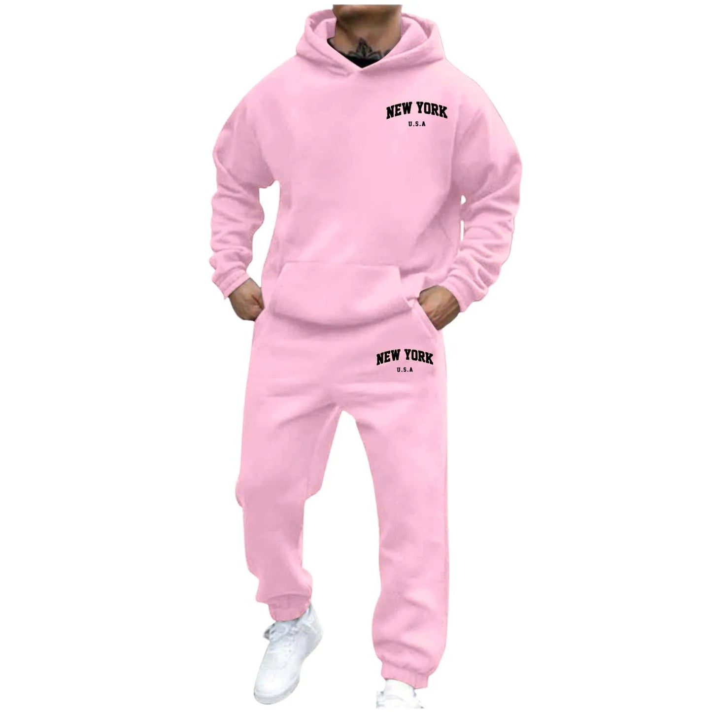 Two Piece Set Printed Oversized Hoodie Men Sweatshirts Hip Hop