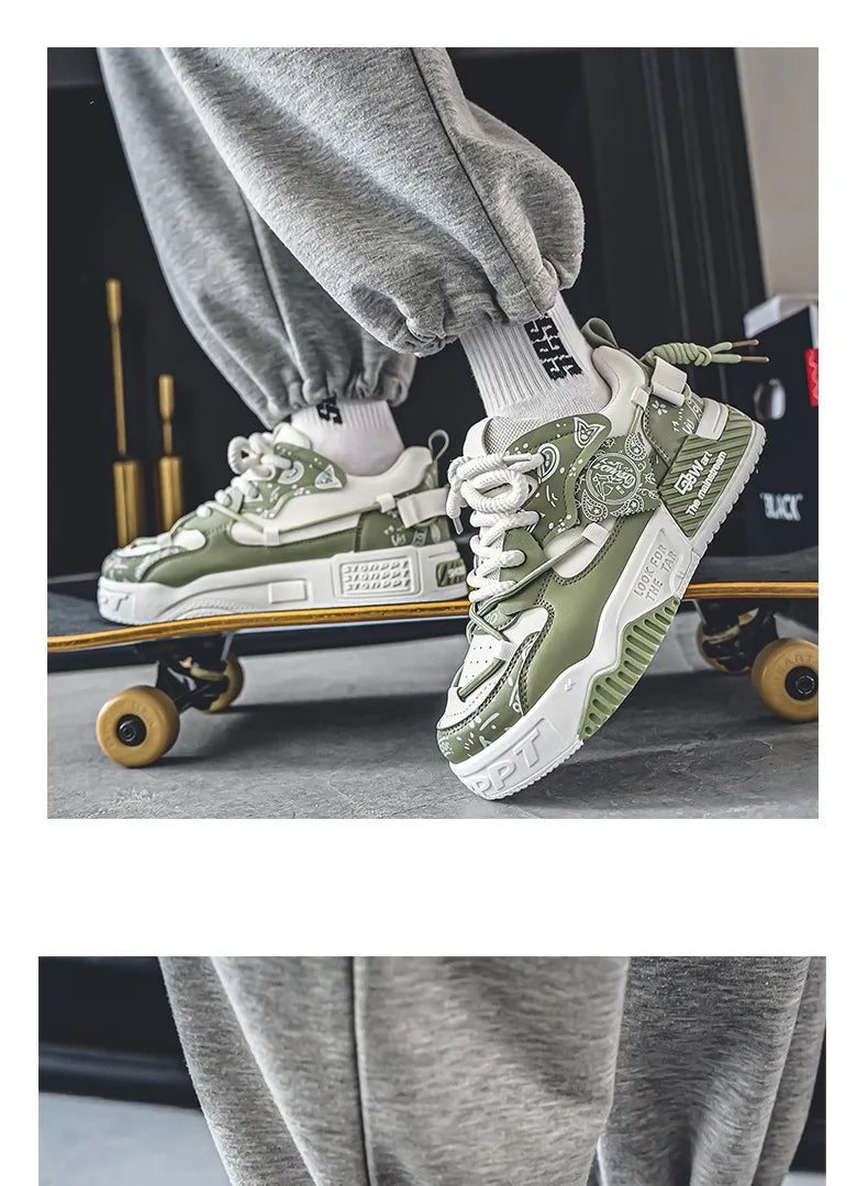 Platform Sneakers for Men Trend Design Graffiti Skateboard
